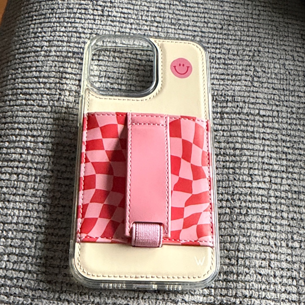 W Pink Checkered Phone Case with Card Slot